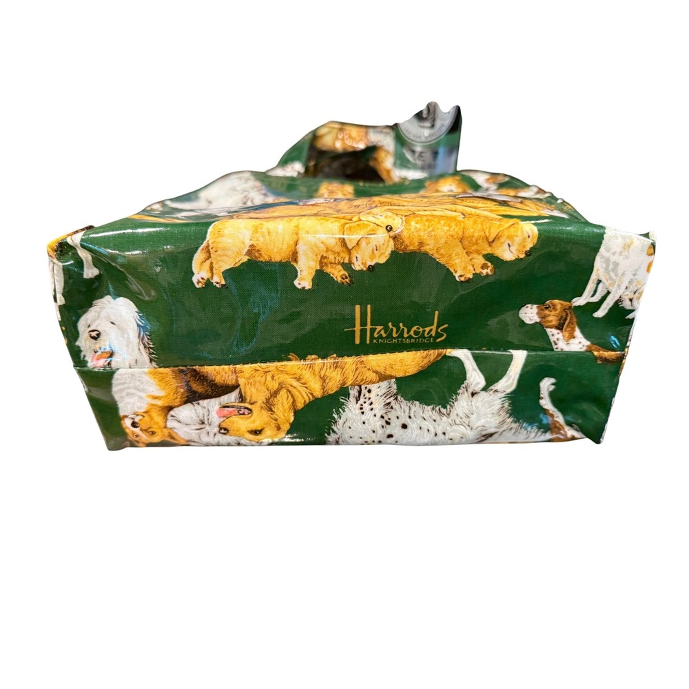 Harrods Knightsbridge Dog Breed Print Small Green PVC Shopper Tote Bag 10x10x4 - Picture 4 of 4